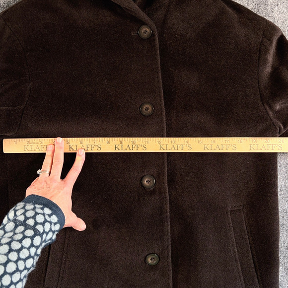Jones New York Brown Wool Angora Coat Hooded Front Buttons Size 12P - Picture 8 of 11
